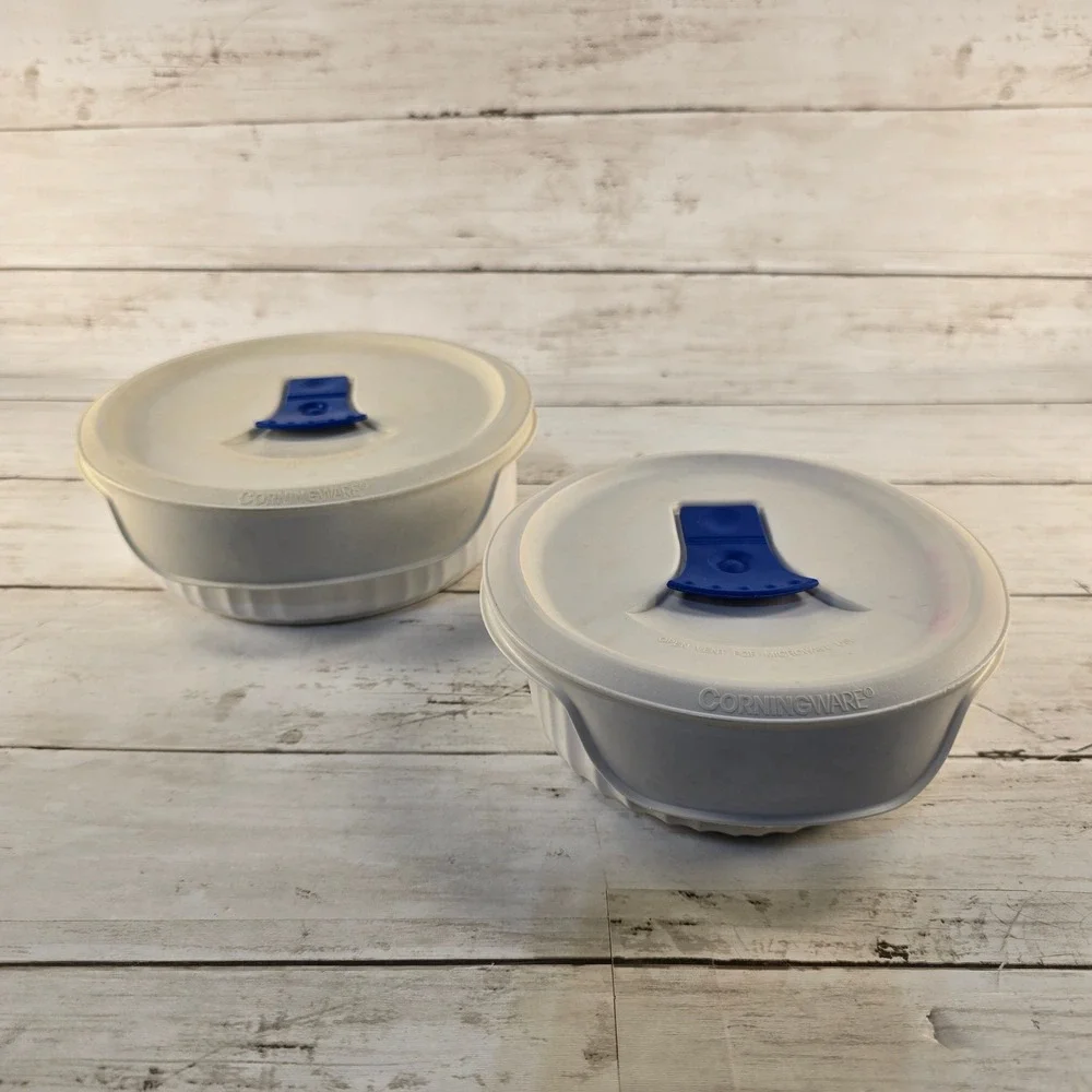 CorningWare French White Stoneware Bowl Set 16oz 24oz with Vented Lids 2pc